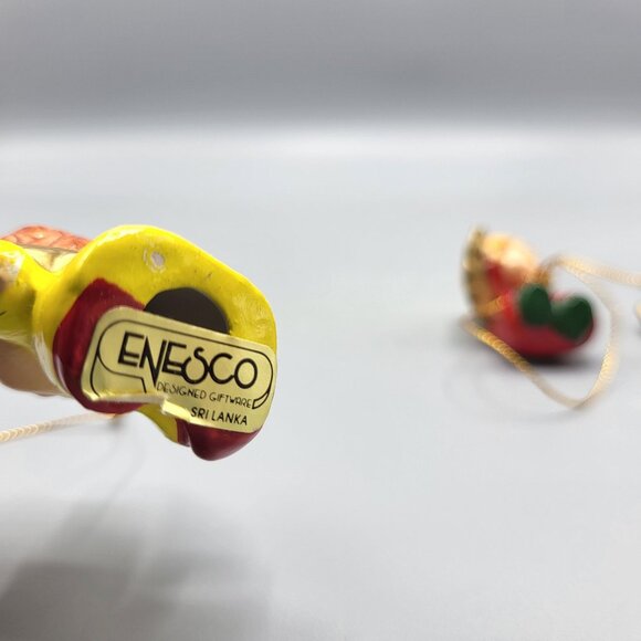 Vintage Enesco Ceramic Mini Angels Cherubs Christmas Ornaments Set Of 3 Hanging - Picture 3 of 11